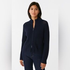 Talbots Blue Crochet Button Up Cardigan Medium